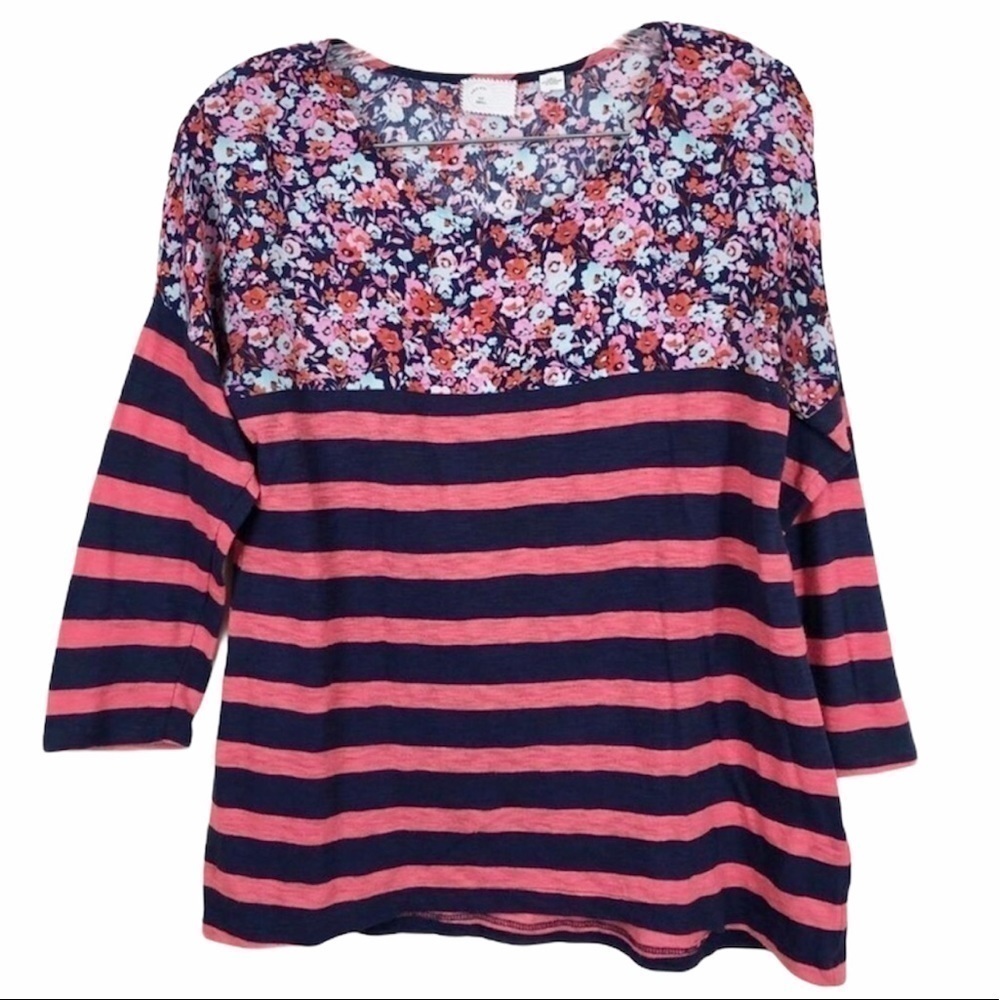 ANTHROPOLOGIE Postmark Floral Stripe Top Size small